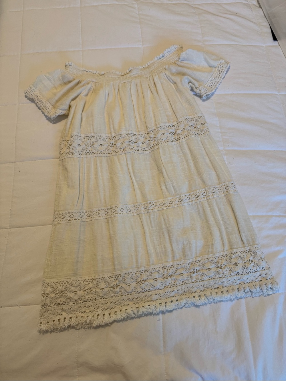 American Eagle Off The Shoulder Cream Mini Dress